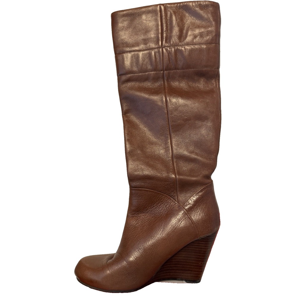 GUESS Jalena Leather Buckle Pull-on Knee High Heel Wedge Tall Boots Size 6.5 M